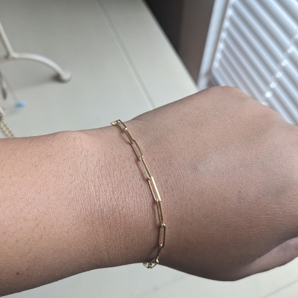 14k solid gold paperclip chain bracelet